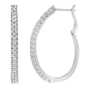 10K White Gold 1 cttw Diamond Hoop Earrings (I-J Clarity, I2-I3 Color)