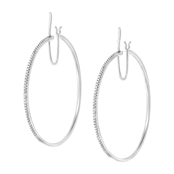 Diamond Accent Sterling Silver Medium Sized Hoops Earrings