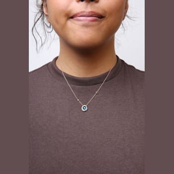 18K Rose Gold Round Blue Topaz and Round Sapphire with Diamond Accent Necklace