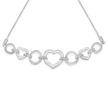 Sterling Silver .10ctw Round-Cut Diamond Heart-Link Adjustable Bolo Bracelet