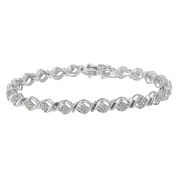 Sterling Silver 1.0ctw Diamond Cluster Link Bracelet