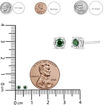 Sterling Silver Rose Cut Treated Green Diamond Solitaire Stud Earrings 0.25ctw
