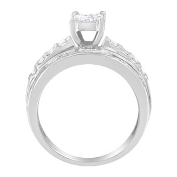14K White Gold 1.0ctw Mixed-Cut Diamond Rectangle Ring(H-I Color, SI2-I1 Clarity)