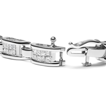 14K White Gold 3.0 Cttw Invisible Set Princess Cut Diamond Link and
Buckle 7" Tennis Bracelet