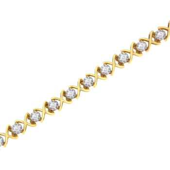 10K Yellow Gold Over Sterling Silver 1.0ctw Diamond Link Bracelet