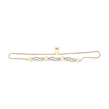 14K Yellow Gold Over Sterling Silver 1/10ctw Diamond Wave and Hearts
Bolo Bracelet 4"-10" Adjustable
