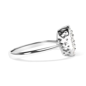 Sterling Silver 3/8 Cttw Lab Grown Diamond Cluster and Halo Pear Promise Ring