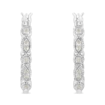 0.16ctw Diamond Milgrain Sterling Silver Hoop Earring