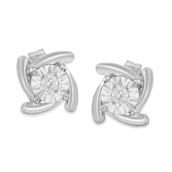 0.10ctw Round-Cut Near Colorless Diamond Sterling Silver Square Pinwheel
Stud Earrings