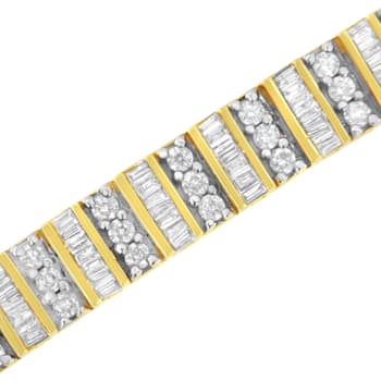 14K Yellow Gold 5.50ctw Round and Baguette-Cut Diamond Bracelet