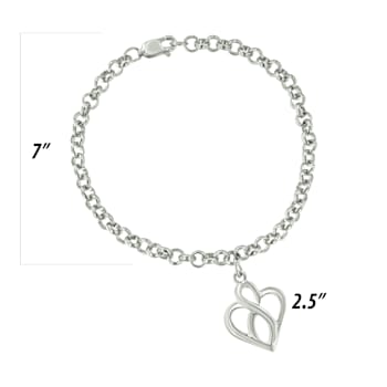 Sterling Silver Open Heart with Center Vertical Infinity Chain Charm Bracelet