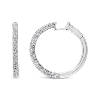 18K White Gold 2 1/3ctw Pave Set Diamond Semi Eternity Leverback Hoop Earrings