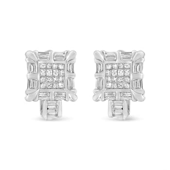 14K White Gold 1.0ctw Princess and Baguette-Cut Diamond Square Framed
Huggie Hoop Omega Earrings