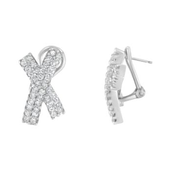 14K White Gold 2.0ctw Round-Brilliant Cut Diamond Domed X Shaped Omega
Back Stud Earrings