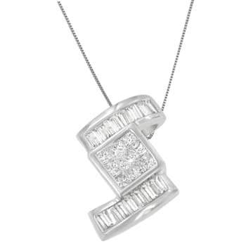 14K White Gold 1 2/5ctw Princess and Baguette Cut Diamond Zig Zag
Pendant w\chain(H-I, SI1-SI2)