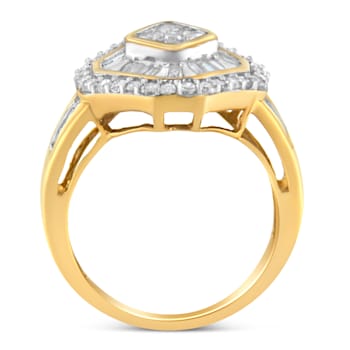 10K Yellow Gold Round and Baguette-Cut Diamond Cocktail Ring (1.0ctw,
I-J Color, I1-I2 Clarity)