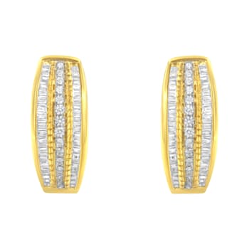 10K Yellow Gold 3/4 Cttw Pave and Channel Set Diamond Triple Row Modern
Hoop Earrings