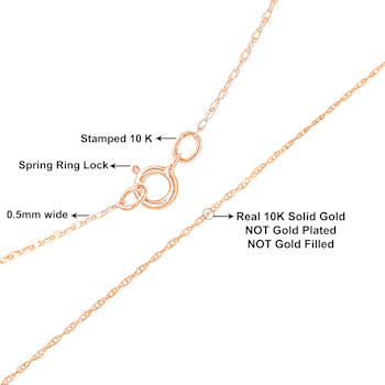 Solid 10K Gold 0.5mm Rope Chain Unisex Necklace - Size 16"