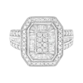 Sterling Silver Round and Baguette Diamond Cathedral Ring (0.75 Cttw,
H-I Color, I2-I3 Clarity)
