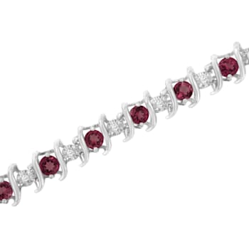 3.5 mm Lab Created Red Ruby and 1/6 ctw Diamond Rhodium Over Sterling
Silver Tennis Bracelet