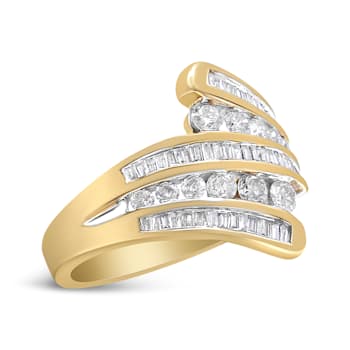 10K Yellow Gold 1ctw Round and Baguette Diamond Bypass Ring (H-I Color,
I1-I2 Clarity) - Ring Size 7