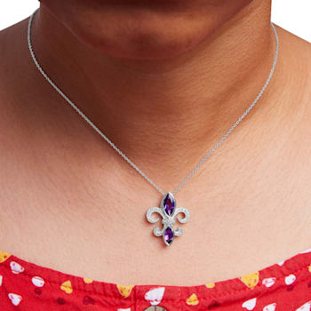 Sterling Silver Amethyst Marquise and Diamond Accent Fleur De Lis
Pendant Chain- Size 18"