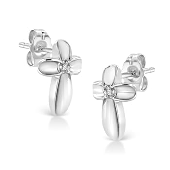 Sterling Silver Prong Set Diamond Accent Floral Cross Stud Earring (I-J
Color, I1-I2 Clarity)