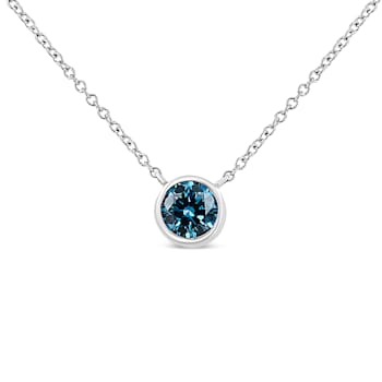 14K White Gold 1/2ctw Blue Lab Grown Diamond Solitaire Necklace (Blue
Color,  VS2-SI1 Clarity)