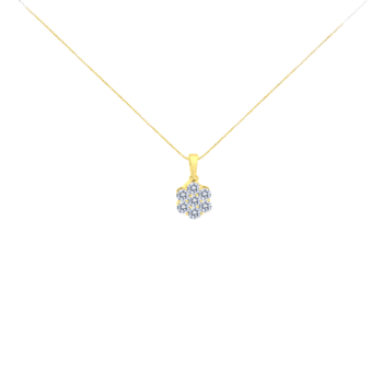 14K Yellow Gold 1.00ctw Round Diamond Floral Cluster 18" Pendant
w\chain(H-I Color, SI2-I1 Clarity)