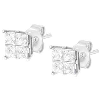 10K White Gold 1.0ctw Invisible Set Princess-Cut Diamond Composite
Square Shape Stud Earrings