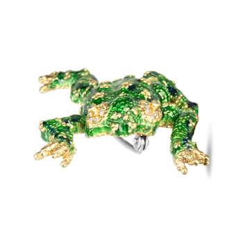 0.16ctw Diamond Green Enamel Frog 18K Yellow Gold Brooch