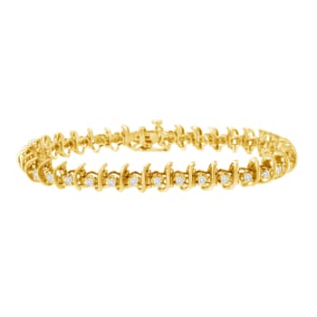 10K Yellow Gold Over Sterling Silver 1.0ctw Prong-Set Diamond Link Bracelet