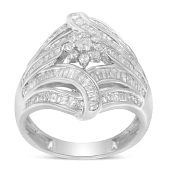 Sterling Silver 1-1/8ctw Mixed Cut Diamond 'Flower & Fern' Cluster
Ring (I-J Color, I2-I3 Clarity)