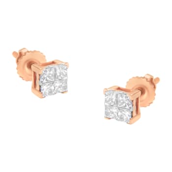 10K Rose Gold Diamond Square Stud Earring 1/2ctw