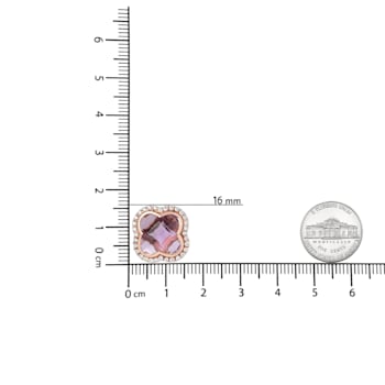 18K Rose Gold Clover Cut Amethyst Gemstone with Round Diamonds Halo Stud Earrings