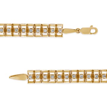10K Yellow Gold Over Sterling Silver 1/2 Cttw Diamond Double-Link Tennis Bracelet