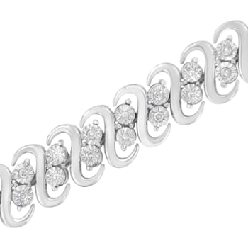 Sterling Silver 1/4 cttw Diamond Double Row Bracelet (I-J Color, I2-I3
Clarity) - 7.25"