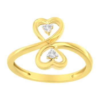 14KT Yellow Gold 1/20 ctw. Dual Heart Diamond Ring (K-L, I1-I2) - Size 7
