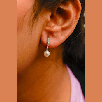 10K White Gold 6x6 MM Cultured Freshwater Pearl and Diamond Accent Drop
Huggy Earring