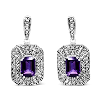 Sterling Silver Diamond Accent and 7x5mm Purple Amethyst Stud Earrings