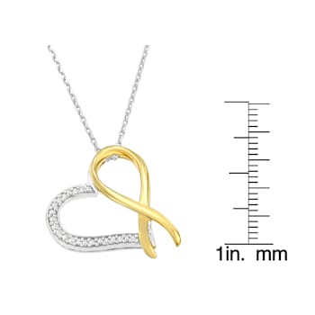 10K Gold Over Sterling Silver Two-Tone 1/10ctw Round Diamond Ribbon
Heart Pendant w\chain