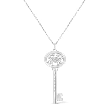 .925 Sterling Silver Diamond Accent Zodiac Key Pendant Necklace