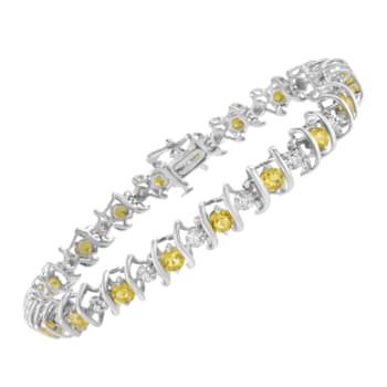 3.5 mm Lab Created Yellow Citrine and 1/6 ctw Diamond Rhodium Over
Sterling Silver Tennis Bracelet