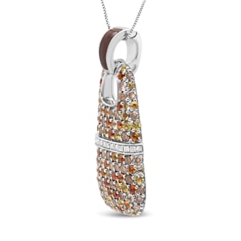Sterling Silver Brown Enamel 1ctw Multi-color Diamond and
Multi-colorSapphire 18" Pendant w\chain