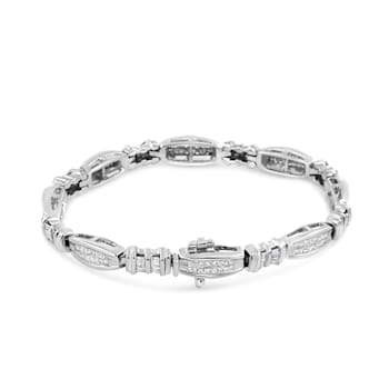 14K White Gold 2.0ctw Channel-Set Alternating Baguette and Princess-Cut
Diamond Link Bracelet