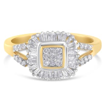10K Yellow Gold Round and Baguette Cut Diamond Ballerina Ring (1/2 cttw,
I-J Color, SI2-I1 Clarity)