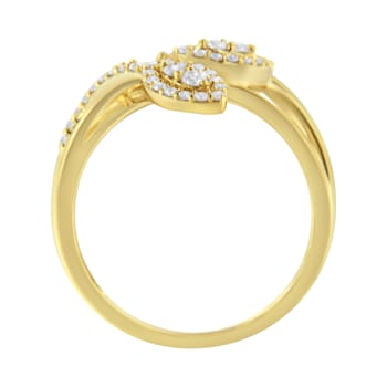 10K Yellow Gold 1/2ctw Round Diamond Crossover Triple Leaf Bypass Ring
(I-J Color, I1-I2 Clarity)