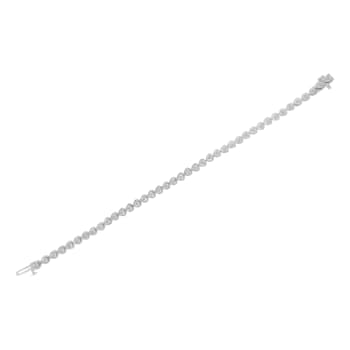 Rhodium Over Sterling Silver 1.0 Ctw Diamond Heart Tennis Bracelet