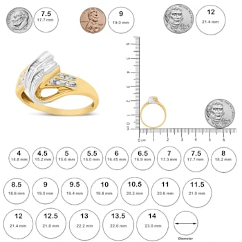 1.00ctw Round And Baguette Diamond 10K Yellow and White Gold Bypass Ring