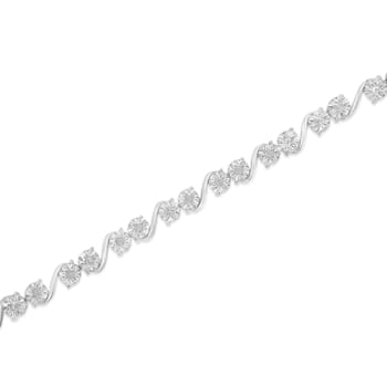 Sterling Silver 1/10ct TDW Diamond Link Bracelet (I-J,I3-Promo) - 7.25"